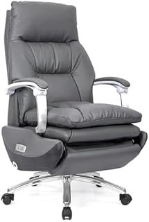 ZKEPOFG Smart Leather boss Chair Large Class Chair Comfortable Study Lunch Break Computer Chair Business Lift Office Chair (Dark Grey)