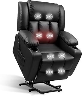 Electric Power Lift Recliner Chair with Massage and Heat for Elderly, Faux Leather, 3 Positions, 2 Side Pockets, Cup Holde...