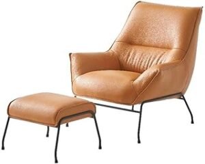 Acme Furniture Jabel Upholstered Leather Accent Chair and Ottoman in Tan