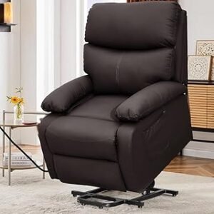 Brown Power Lift Recliner Chair for Elderly, Genuine Leather Electric Lift Chair Recliner with Remote Control, Adjustable ...