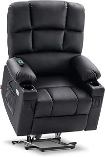 Premium Leather Gaming Recliner - Home Theater Seating - Black - Large Lay Flat Dual Motor Power Lift Recliner Chair Sofa with Massage and Heat - Perf