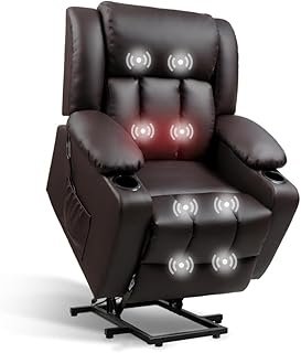 UOPYNE Oversized Power Lift Recliner Chair for Elderly, Electric Leather Lift Chair with Cup Holders, Side Pockets, Massag...