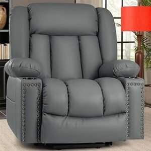 Comfortable Power Lift Recliner Chair with Massage and Heat, Wide Overstuffed Leather Lift Chair for Elderly, Ergonomic Si...
