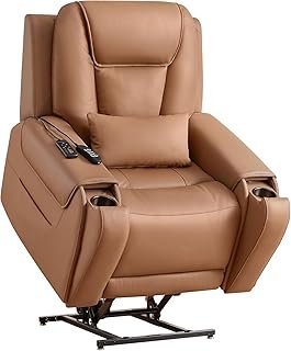 UOPYNE Large Genuine Leather Power Lift Recliner Chair for Elderly, Recliner with Massage and Heated, Electric Lift Chair ...