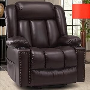 Electric Power Lift Recliner Chair with Massage and Heat for Elderly | Heavy Duty Leather Recliner for Seniors | Ergonomic Single Seat Sofa for Living