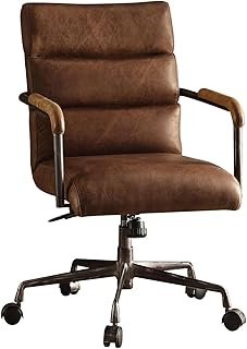 UOPYNE Light Luxury Retro Executive Seat, Office Chair Brown Antique Slate Top Grain Leather Swivel Seat with Adjustable Height, Lift Swivel Computer