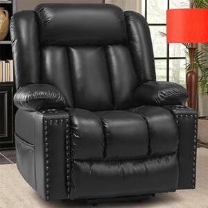 Power Lift Recliner Chair for Elderly with Massage and Heat - Large Genuine Leather Recliner Sofa with USB Ports, Cup Holders, and Infinite Reclining