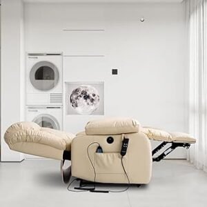 Infinite Position Power Lift Chair Lay Flat Recliner Dual Motor Sleeper Chair with Massage and Heating for Elderly, USB Ports and Remote Control, Leat