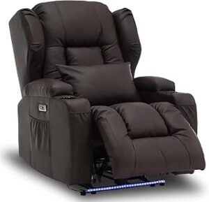 Dual Motor Power Lift Recliner Chair for Elderly, Lay Flat Leather Lift Chair with Massage and Heat, Electric Recliner Cha...