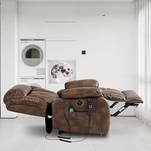 Lay Flat Power Lift Recliner Chair for Elderly | Breathable Leather Recliner with Massage and Heat, Electric Stand Assist, USB Ports