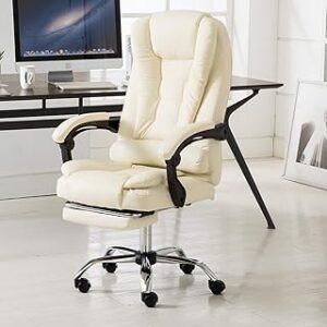 Reception Chair Reclining Computer Chair Leather Boss Chair Home Office Chair Lift Swivel Chair Office Furniture (Color : Black-with footrest)