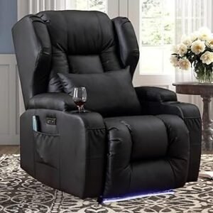 YYDSUS Electric Lift Recliner Chair with LED Lights, Genuine Leather Electric Recliner Chairs, Classic Single Sofa with Cu...
