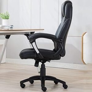 Swivel Office Chair Nylon Feet Slidable Black Leather Computer Chair Ergonomic Lifting Boss Chair