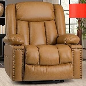 Adjustable Power Lift Chairs Recliners for Elderly with Heating and Massage, Luxurious Overstuffed Design, Breathable Leather, USB Ports, Cup Holder,