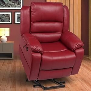 YYDSUS Red Large Genuine Leather Electric Lift Recliner Chair for Adults, Casual Comfort Sofa Home Theater Seating with Ma...