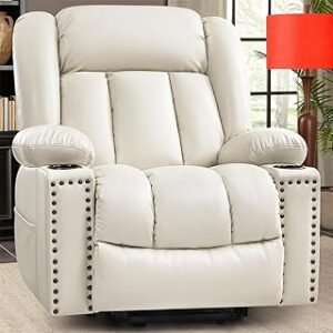 UOPYNE Luxury Large Lift Chairs Recliners for Elderly with Heat and Massage, Overstuffed 3 Position Power Lift Chairs Recliners, Breathable Leather, C