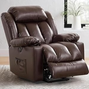 Brown Large Genuine Leather Power Lift Recliner Chair with Massage and Heated, Power Lift Recliner Chairs Sofa for Elderl...