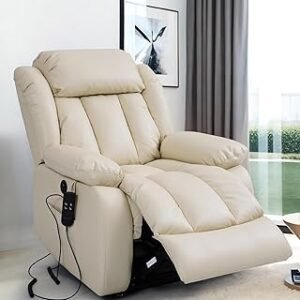 Dual Motor Leather Recliner, Infinite Position Power Lift Chair, Heating and Massage Function Elderly Recliner, USB Port and Remote Control,for Living