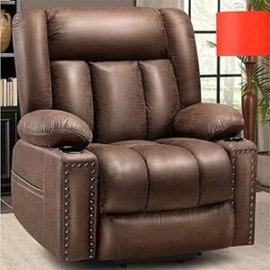 Power Lift Recliner Chairs with Massage and Heat for Elderly, Heavy Duty Electric Leather Recliner, Elderly & Adult Ergonomic Single Lounge Sofa Home