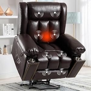 UOPYNE Large Lay Flat Sleeping Genuine Leather Power Lift Recliner Chairs for Elderly with Heat and Massage Motor,Overstuf...