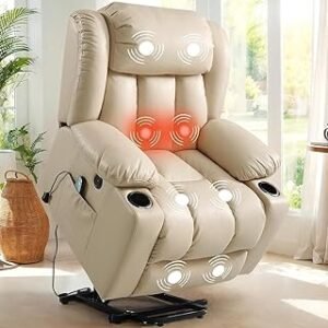 Electric Power Lift Recliner Chair for Elderly with Massage & Heat, Cup Holders, Side Pockets, USB Ports - Remote Control Leather Reclining Chair