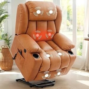 Oversized Power Lift Recliner Chair with Heat and Massage, Leather USB Port Cup Holders, Big Large for Seniors