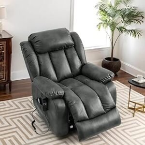 Power Lift Recliner Chair for Elderly, Oversized Electric Recliners with Heat Massage, USB & Type C Ports, Reclining Single Sofa Chair, Leather