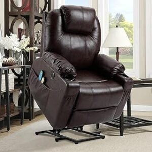 UOPYNE Lay Flat Lift Chairs Recliners for Elderly with Massage and Heat, Leather Large Sleeping Electric Power Lift Chair ...