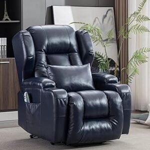 Large Heavy-Duty Power Lift Recliner for Elderly - Leather Massage Chair with Heat, USB Ports, Cup Holders, and Side Pockets