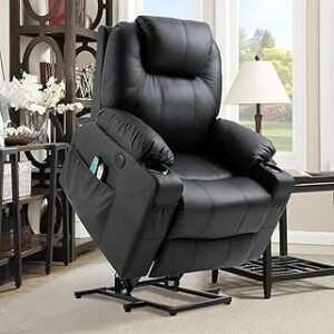Elderly Care Power Lift Recliner Chair - Luxury Leather Electric Massage Heated with Remote, USB Ports, Cup Holders, and S...