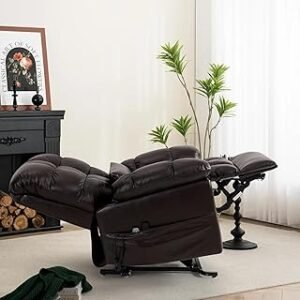 Power Lift Recliner Chair with Massage for Elderly, Leather Adjustable Reclining Sofa for Living Room with Remote Control