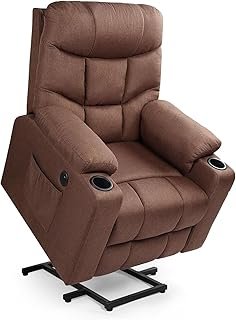 Large Fabric Electric Lift Recliner Chair Living Room Recliner Sofa Lounge Sofa Home Theater Seating with Massage for Adults with 2 Side Pockets, Cup