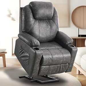 Lay Flat Lift Chairs Recliners for Elderly with Massage and Heat, Breathable Leather Infinite Position Large Sleeping Electric Power Lift Chair Reclin