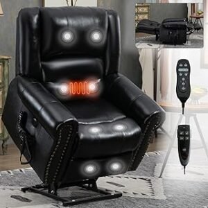 LSIGHTUS Recliner Chair for Big Man 400lbs, Oversized Breathable Leather Power Lift Chair with Heat and Massage Hidden Cup...