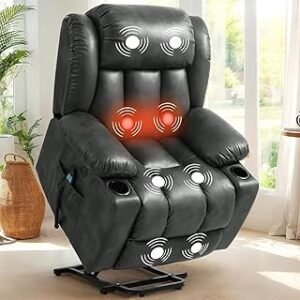 UOPYNE Power Lift Recliner Chair for Elderly, Electric Lift Chair with Heat and Massage, Faux Leather Recliner Sofa with 2...