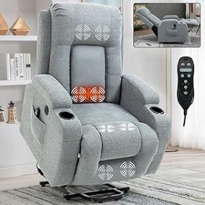 LSIGHTUS Oversized Power Lift Recliner Chair for Elderly Leather Thickly Padded Comfortable Manual Recliners with Cup Comf...