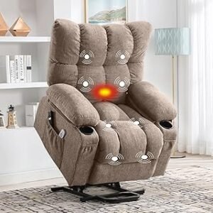 LSIGHTUS Power Lift Recliner Chair for Adult, Infinite Position Lift Chair with Massage & Heat, Lay Flat Recliner with Cup Holder, Wireless Charger, L