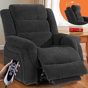 LSIGHTUS Lay Flat Lift Chair Recliner Heat Vibration for Elderly, Overstuffed Electric Extra Wide Recliners with Cup Holders, USB, Type C Charging, He