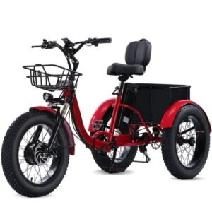 Broobey Electric Tricycles 7 Speed 3 Wheel Electric Bicycle with 48V15Ah 20*4.0" Fat Tire Large Basket for Adults 500W Power Motor Red