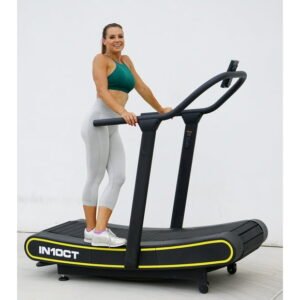 IN10CT Manual Curved Exercise Treadmill, Black and Yellow