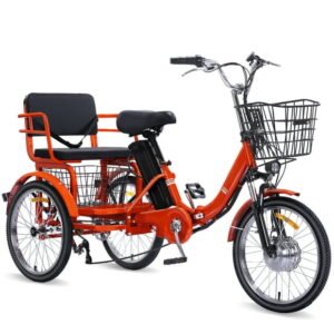 NOMIGO Electric Tricycle for Adults Folding Electric Trike 3 Wheel Electric Trike with Two-seater Large Basket Super Powerful Brushless 350W Motor 48V13AH Lithium Battery Max 20MPH E-Tricycle Orange
