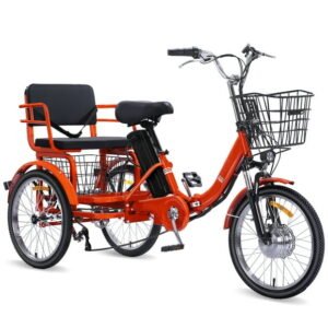 YEBEI Electric Tricycle for Adults Folding Electric Trike 3 Wheel Electric Trike with Two-Seater Large Basket Super Powerful Brushless 500W Motor 48V15AH Lithium Battery Max 20MPH E-Tricycle Orange